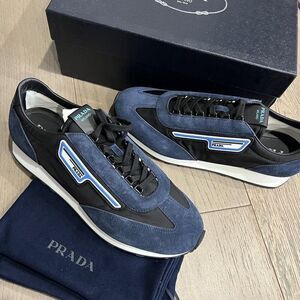 Prada Retro Trainer Sneaker Oltremare Nero Suede Leather Mens UK 9 / US 10 NEW